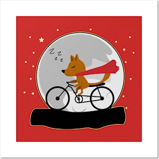 Cute Fox Sleeping with Moon at Night Posters and Art